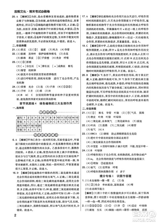阳光出版社2023年秋期末考试必刷卷七年级生物上册人教版河南专版答案 阳光出版社2023年秋期末考试必刷卷七年级生物上册人教版河南专版答案
