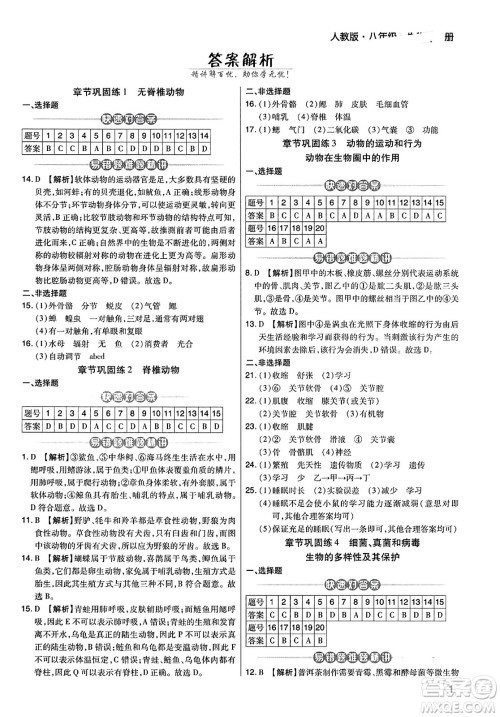 阳光出版社2023年秋期末考试必刷卷八年级生物上册人教版河南专版答案