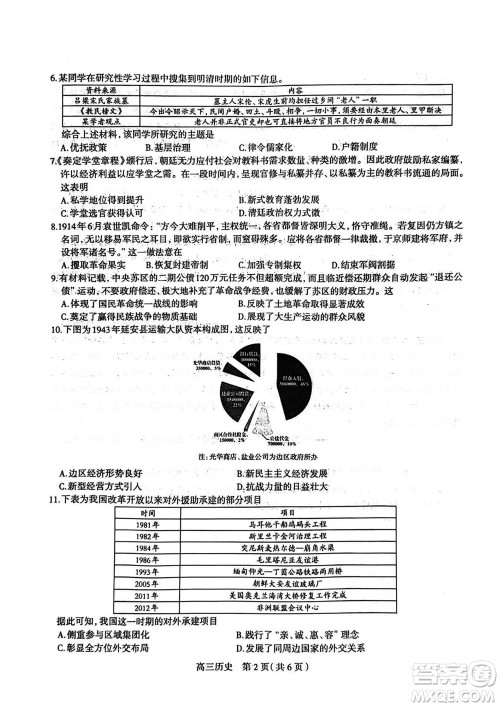 石家庄市2024届高三上学期11月教学质量摸底检测历史答案