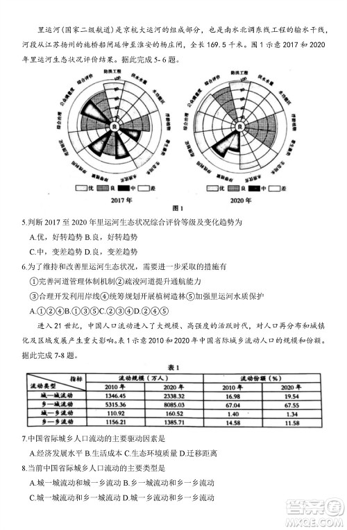 石家庄市2024届高三上学期11月教学质量摸底检测地理答案