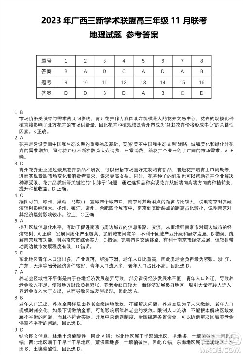 2023年广西三新学术联盟高三年级11月联考地理试题答案 2023年广西三新学术联盟高三年级11月联考地理试题答案