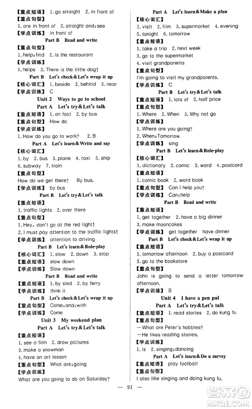湖北科学技术出版社2023年秋高效课堂导学案六年级英语上册人教版答案 湖北科学技术出版社2023年秋高效课堂导学案六年级英语上册人教版答案