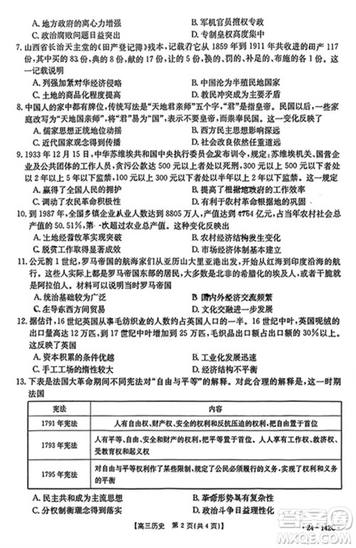 广东金太阳2024届高三11月23号联考24-142C历史参考答案 广东金太阳2024届高三11月23号联考24-142C历史参考答案