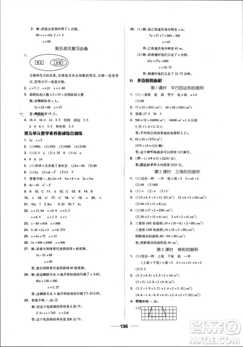 山东科学技术出版社2023年秋新思维伴你学达标测试卷五年级数学上册人教版参考答案