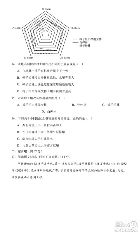 2023年11月湖南岳汨联考高三期中考试地理参考答案
