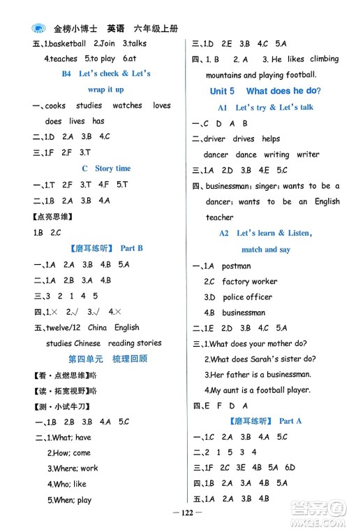 辽宁少年儿童出版社2023年秋世纪金榜金榜小博士六年级英语上册通用版答案