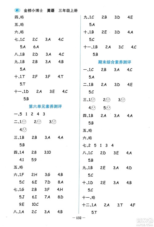 辽宁少年儿童出版社2023年秋世纪金榜金榜小博士三年级英语上册通用版答案