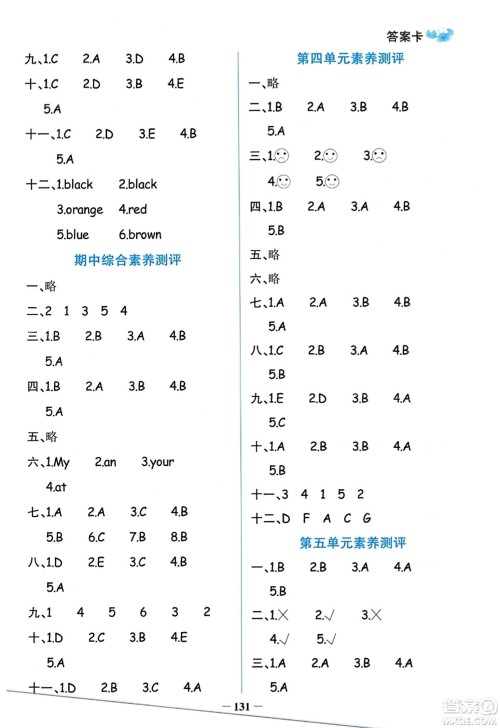 辽宁少年儿童出版社2023年秋世纪金榜金榜小博士三年级英语上册通用版答案