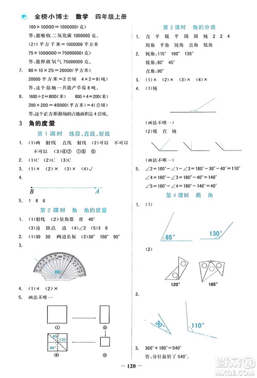 辽宁少年儿童出版社2023年秋世纪金榜金榜小博士四年级数学上册通用版答案