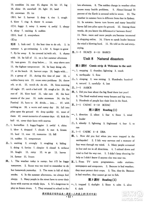 福建人民出版社2023年秋课时提优计划作业本八年级英语上册苏州专版答案 福建人民出版社2023年秋课时提优计划作业本八年级英语上册苏州专版答案