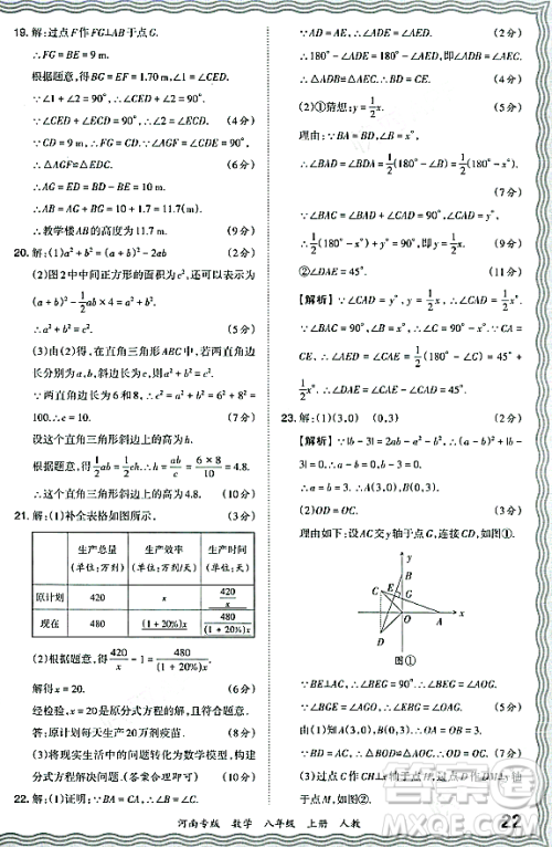 江西人民出版社2023年秋王朝霞各地期末试卷精选八年级数学上册人教版河南专版答案