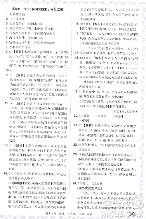 江西人民出版社2023年秋王朝霞各地期末试卷精选八年级语文上册人教版湖北专版答案 江西人民出版社2023年秋王朝霞各地期末试卷精选八年级语文上册人教版湖北专版答案