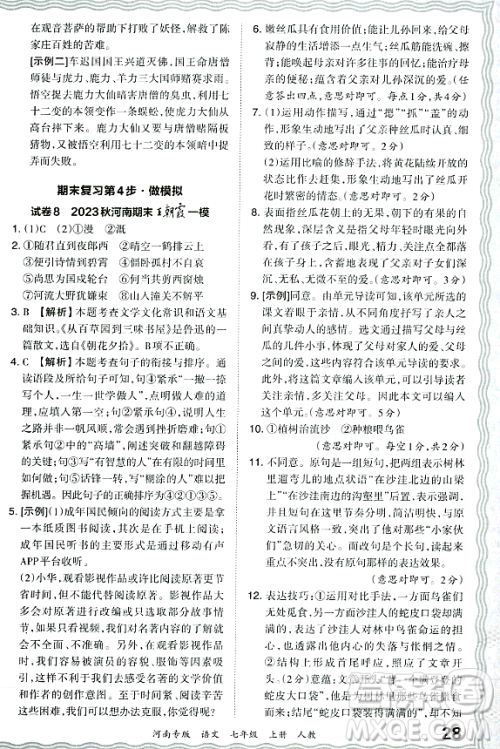 江西人民出版社2023年秋王朝霞各地期末试卷精选七年级语文上册人教版河南专版答案 江西人民出版社2023年秋王朝霞各地期末试卷精选七年级语文上册人教版河南专版答案