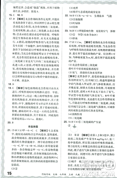 江西人民出版社2023年秋王朝霞各地期末试卷精选七年级生物上册人教版河南专版答案 江西人民出版社2023年秋王朝霞各地期末试卷精选七年级生物上册人教版河南专版答案