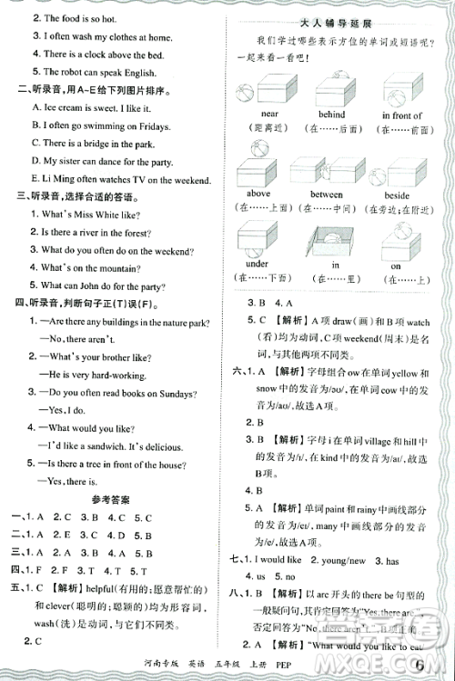 江西人民出版社2023年秋王朝霞各地期末试卷精选五年级英语上册人教PEP版河南专版答案