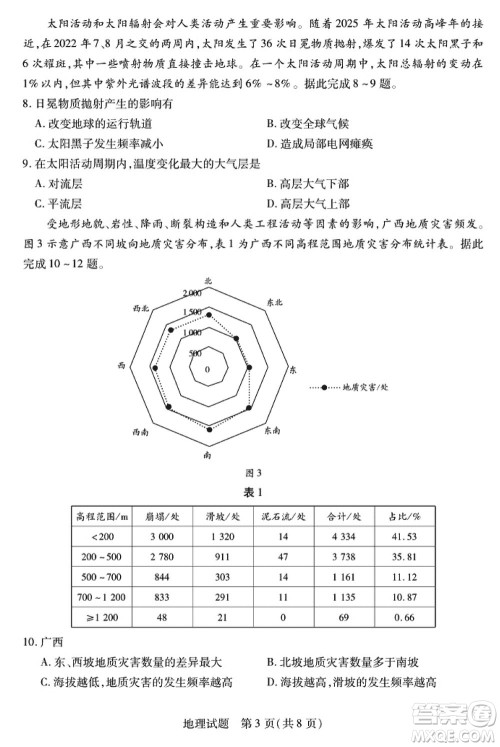 湖南天一大联考2024届高三上学期11月第三次考试地理参考答案
