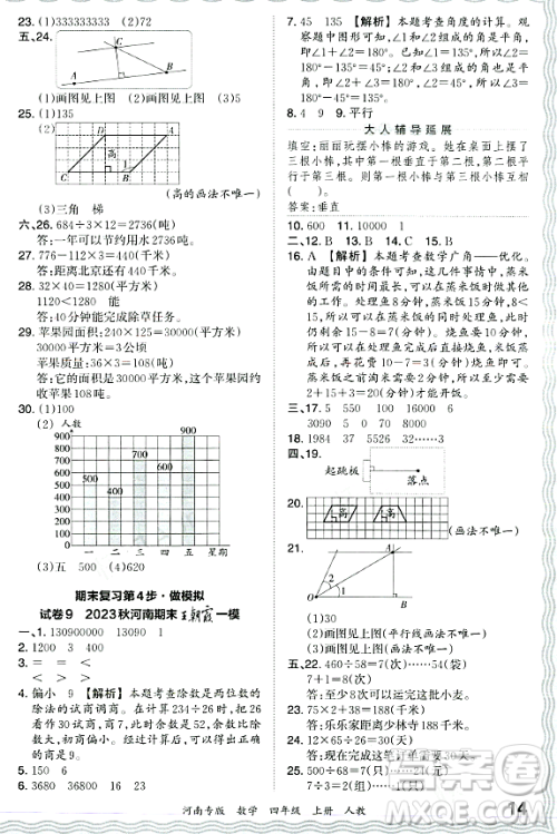 江西人民出版社2023年秋王朝霞各地期末试卷精选四年级数学上册人教版河南专版答案 江西人民出版社2023年秋王朝霞各地期末试卷精选四年级数学上册人教版河南专版答案