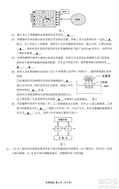 南京市六校联合调研2023-2024学年高三上学期11月期中考试生物答案