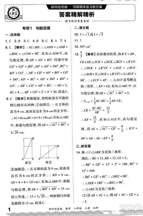 江西人民出版社2023年秋王朝霞期末真题精编八年级数学上册北师大版河南专版答案 江西人民出版社2023年秋王朝霞期末真题精编八年级数学上册北师大版河南专版答案