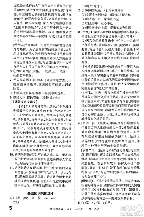 江西人民出版社2023年秋王朝霞期末真题精编八年级语文上册人教版河南专版答案