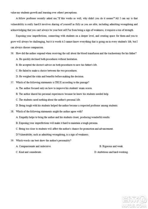 2024届上海华二附中高三上学期11月期中考试英语参考答案 2024届上海华二附中高三上学期11月期中考试英语参考答案