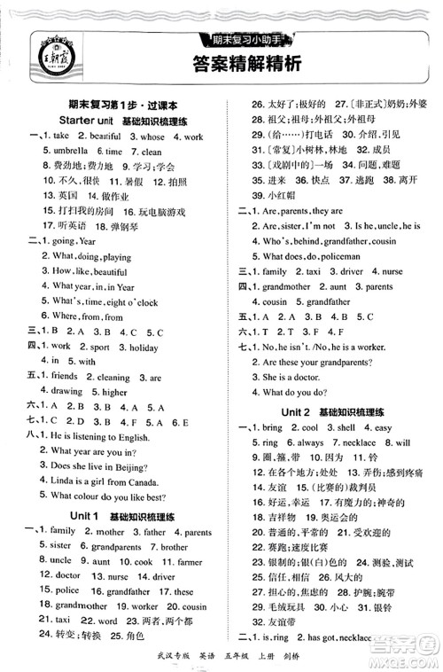 江西人民出版社2023年秋王朝霞期末真题精编五年级英语上册剑桥版大武汉专版答案 江西人民出版社2023年秋王朝霞期末真题精编五年级英语上册剑桥版大武汉专版答案