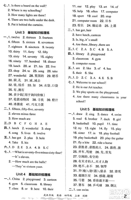 江西人民出版社2023年秋王朝霞期末真题精编四年级英语上册剑桥版大武汉专版答案 江西人民出版社2023年秋王朝霞期末真题精编四年级英语上册剑桥版大武汉专版答案