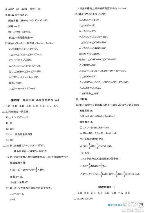 新疆青少年出版社2023年秋优学1+1评价与测试七年级数学上册通用版答案