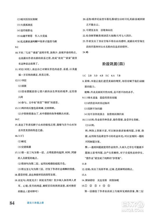 新疆青少年出版社2023年秋优学1+1评价与测试八年级语文上册通用版答案