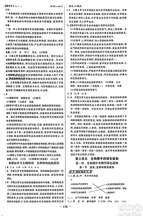未来出版社2023年秋世纪金榜金榜学案七年级生物上册人教版参考答案