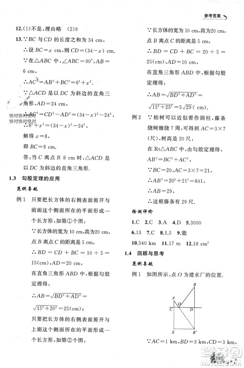 山东友谊出版社2023年秋伴你学新课程助学丛书八年级数学上册通用版参考答案