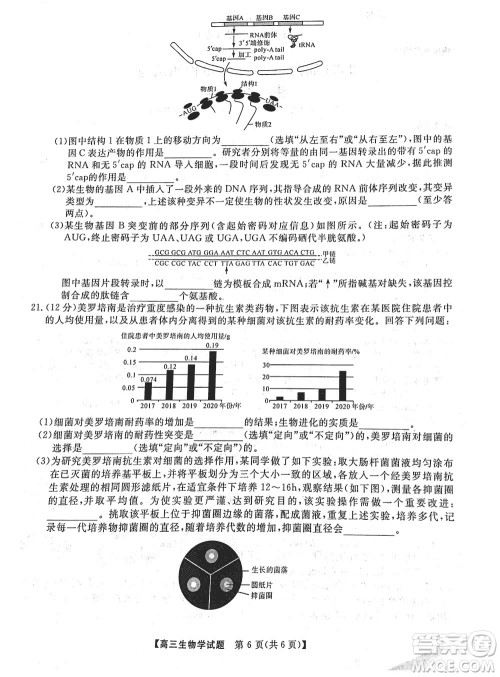 湖南天壹名校联盟2024届高三上学期11月质量检测试题生物参考答案