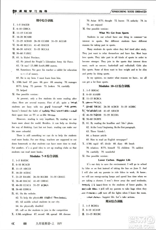 南方出版社2023年秋新课程学习指导九年级英语上册外研版参考答案