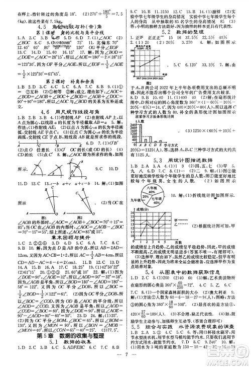 四川大学出版社2023年秋课堂点睛七年级数学上册沪科版参考答案