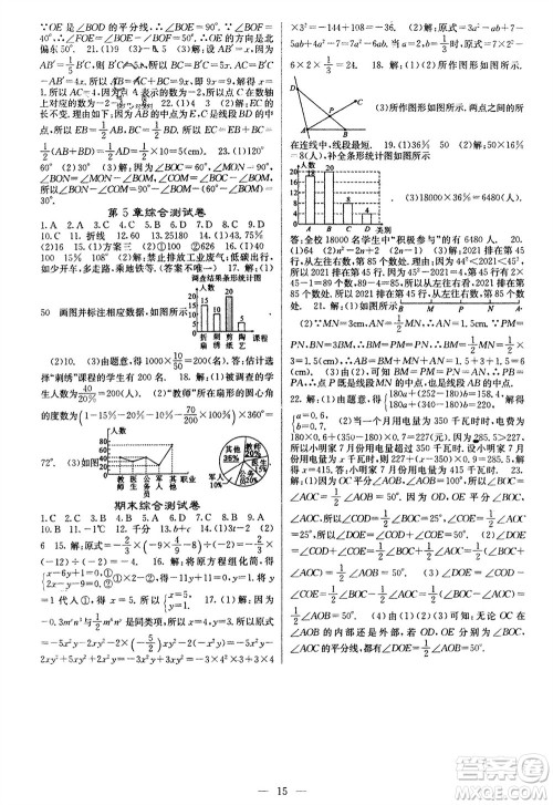 四川大学出版社2023年秋课堂点睛七年级数学上册沪科版参考答案