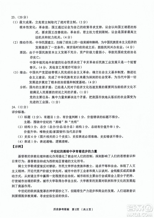 金丽衢十二校2024届高三上学期12月第一次联考历史参考答案