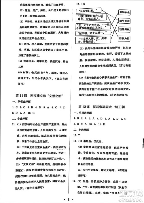 人民教育出版社2023年秋人教金学典同步解析与测评七年级历史上册人教版参考答案