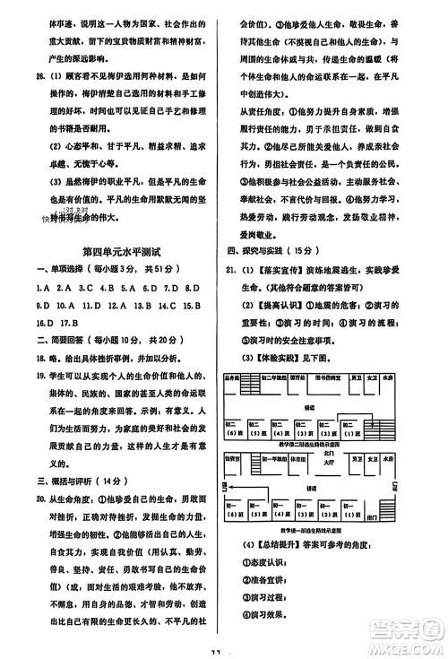 人民教育出版社2023年秋人教金学典同步解析与测评七年级道德与法治上册人教版参考答案