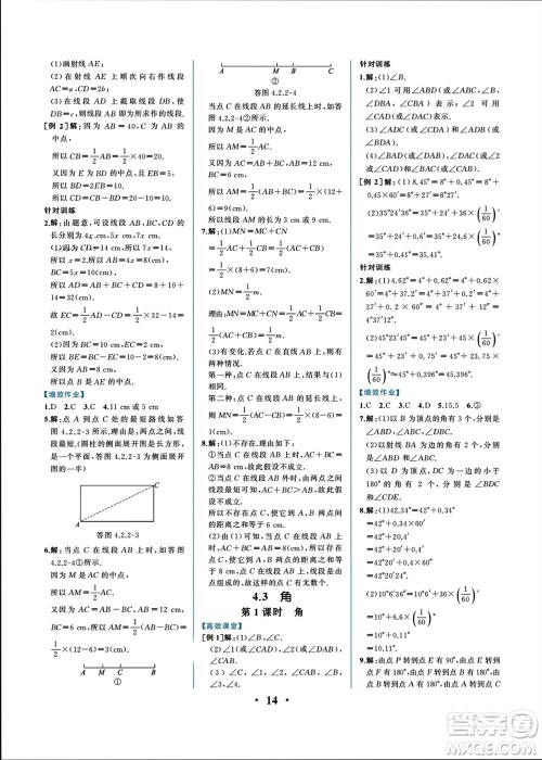 人民教育出版社2023年秋人教金学典同步解析与测评七年级数学上册人教版重庆专版参考答案
