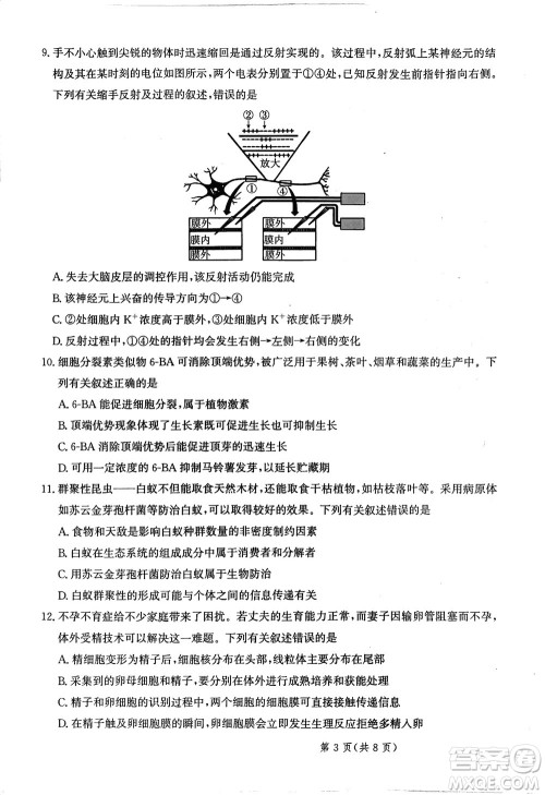 2024届河北省部分重点高中高三上学期12月普通高考模拟试题生物参考答案