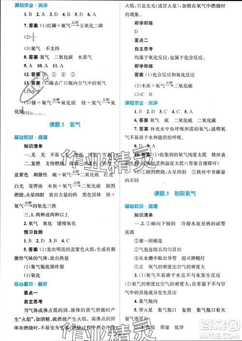 人民教育出版社2023年秋人教金学典同步解析与测评学考练九年级化学上册人教版参考答案