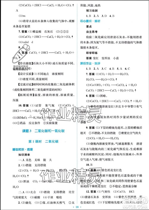 人民教育出版社2023年秋人教金学典同步解析与测评学考练九年级化学上册人教版参考答案