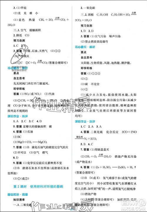 人民教育出版社2023年秋人教金学典同步解析与测评学考练九年级化学上册人教版参考答案
