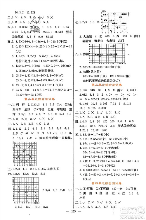 四川大学出版社2023年秋课堂点睛五年级数学上册人教版湖南专版参考答案