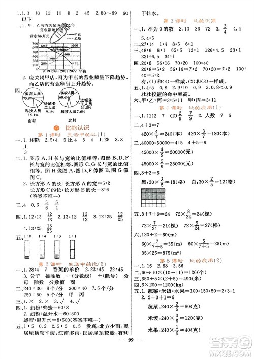 四川大学出版社2023年秋课堂点睛六年级数学上册北师大版参考答案