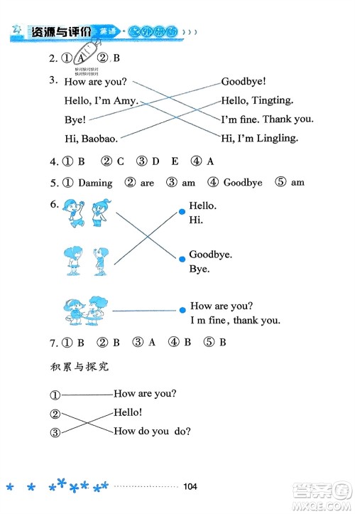 黑龙江教育出版社2023年秋资源与评价一年级英语上册外研版参考答案