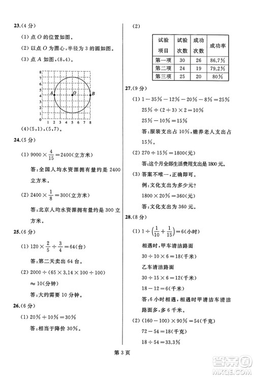 延边人民出版社2023年秋试题优化龙江期末六年级数学上册人教版龙江专版答案