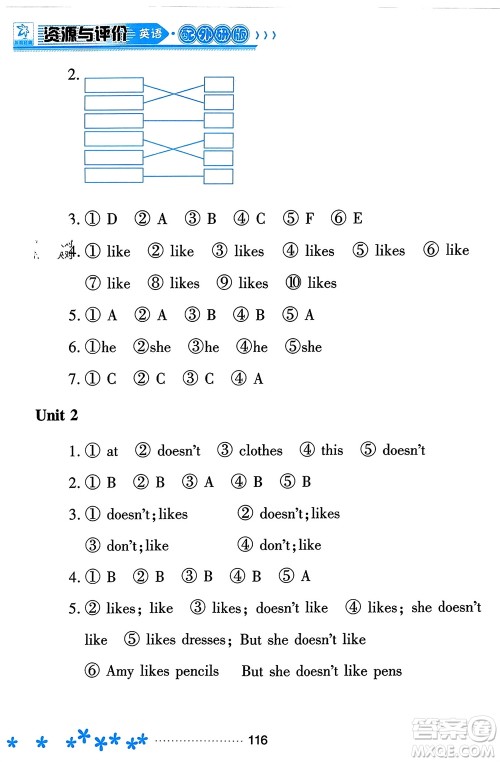 黑龙江教育出版社2023年秋资源与评价二年级英语上册外研版参考答案