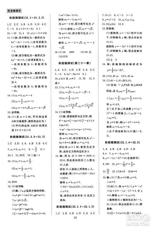 延边教育出版社2023年秋畅行课堂九年级数学全一册人教版答案