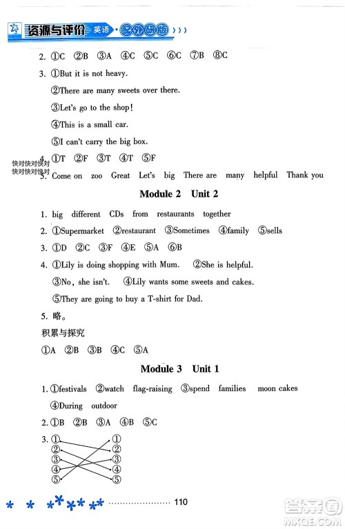 黑龙江教育出版社2023年秋资源与评价五年级英语上册外研版参考答案